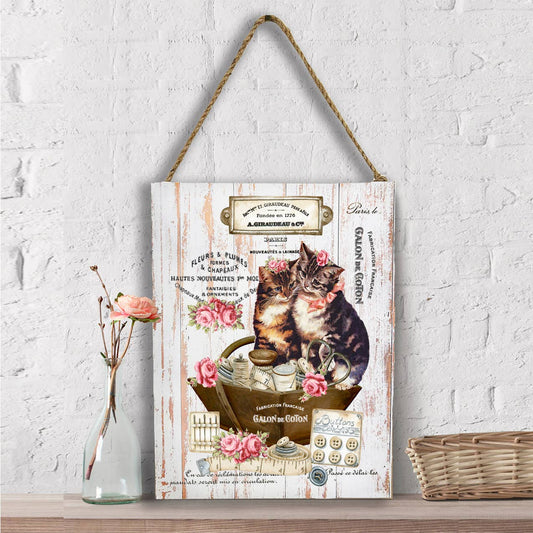 Country Vintage Fench Kittens Cats Wall Decor