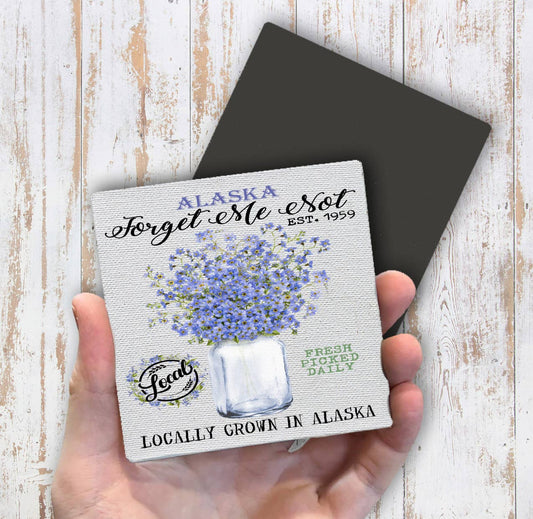 Alaska State Flower Forget Me Not Magnet Fridge - Sets of 2