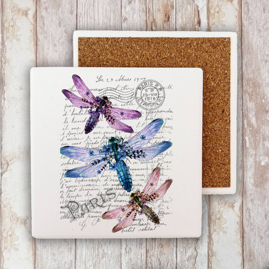 Vintage Dragonfly Paris Insect  Stone Coaster