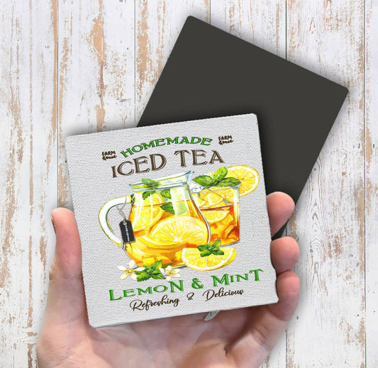 Home Made Ice Tea and Mint Magnet Fridge - Sets of 2