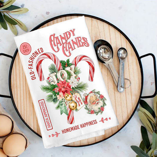 Christmas Old Fashion Candy Cane Tea Towel