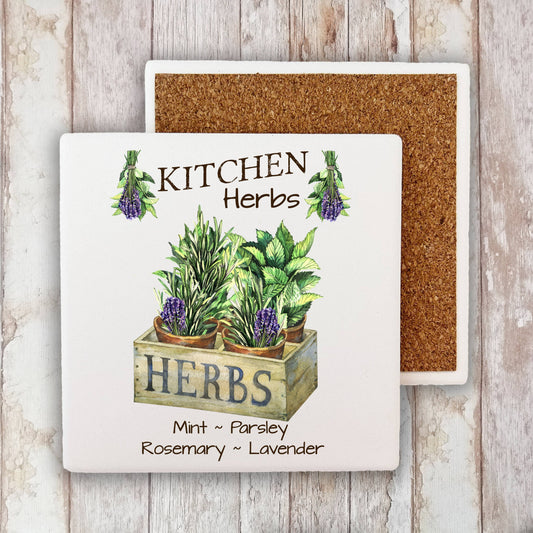 Country Herbs Mint Lavender  Stone Coaster