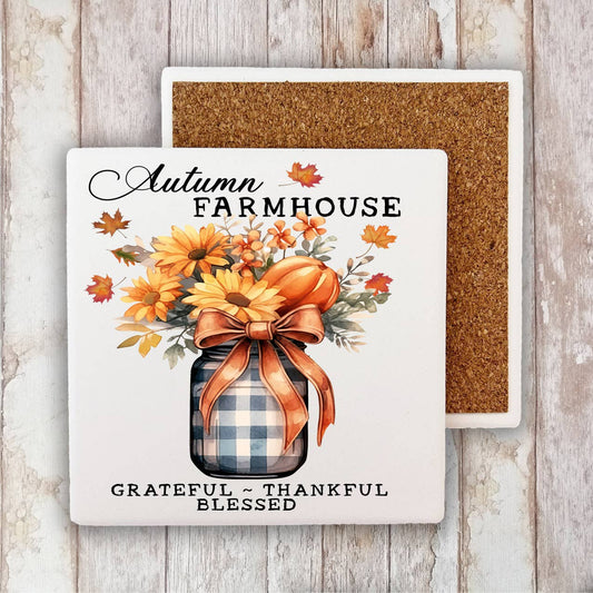 Autumn Farmhouse Grateful Bless Stone Coaster-Sets of 2