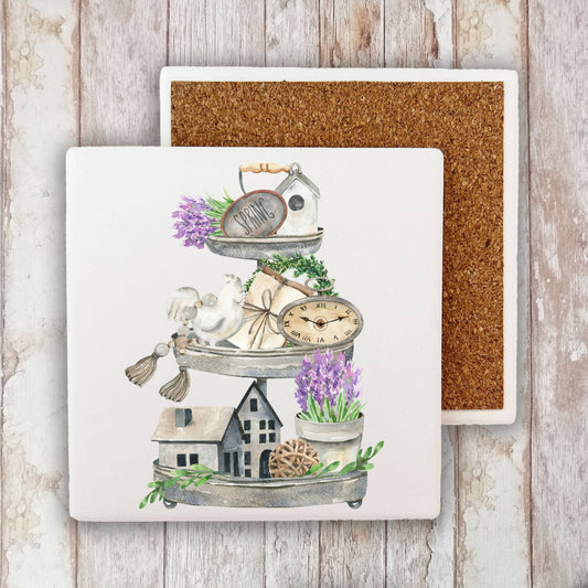 Country Lavender 3 Tier Tray Stone Coaster