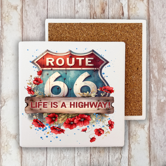 Route 66 Life is a Highway  Stone Coaster (Set of 2)