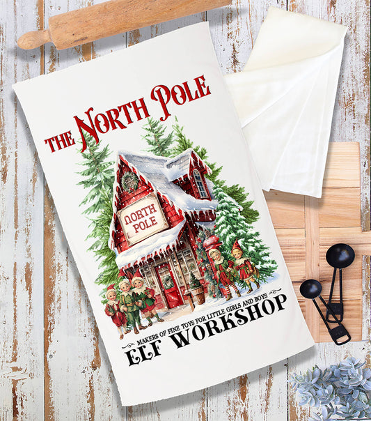 Christmas Vintage North Pole Elfs Terry Towel