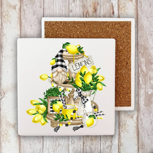 Gnome and Lemons 2 Tier Tray  Stone Coaster