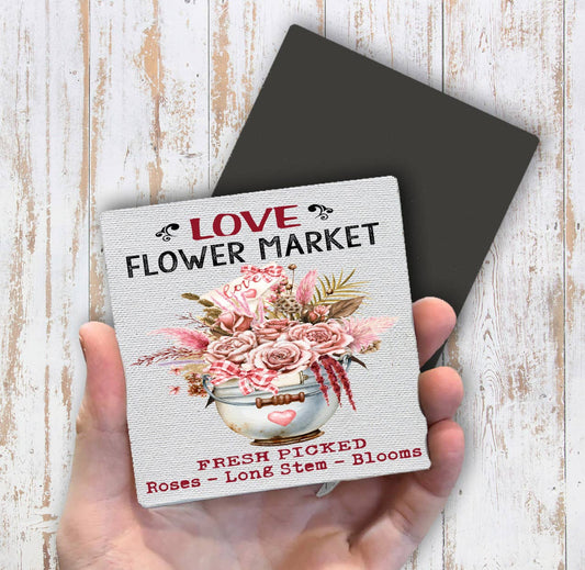 Valentine Love Boho Flower Market Magnet Fridge - Sets of 2