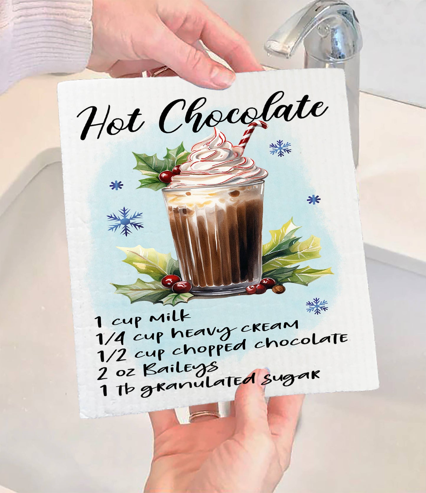 Christmas Cocktail Hot Chocolate Recipe Swedish Dishcloth (Set of 2)