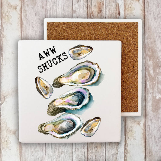 Oysters Aw Shucks Coastal Beach Stone Coaster