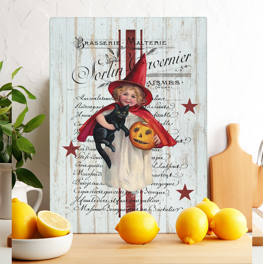 Glass Cutting Board Halloween Vintage French Black Cat