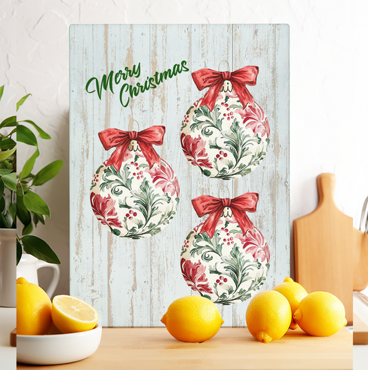 Glass Cutting Board Christmas Water Toile Ornaments
