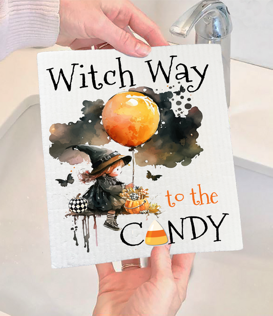 Halloween Witch Way to Candy Swedish Dishcloth (Set of 2)