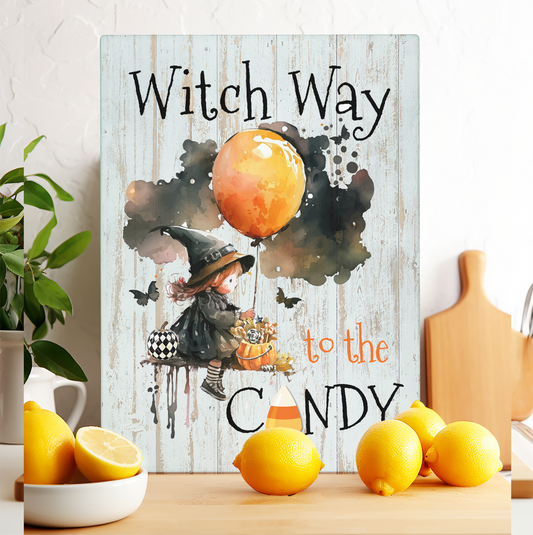 Glass Cutting Board Halloween Witch Way to Candy