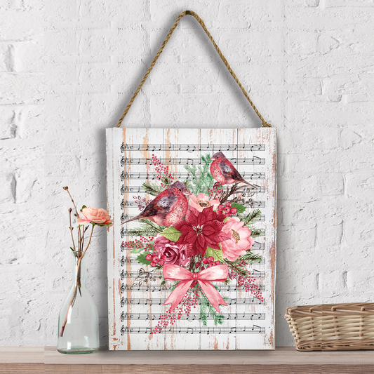 Christmas Red Cardinals Musical Notes Wall Decor