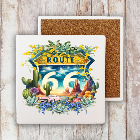 Route 66 Sign Succulents  Stone Coaster (Set of 2)