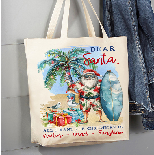 Coastal Dear Santa Christmas Beach Canvas Tote Bag