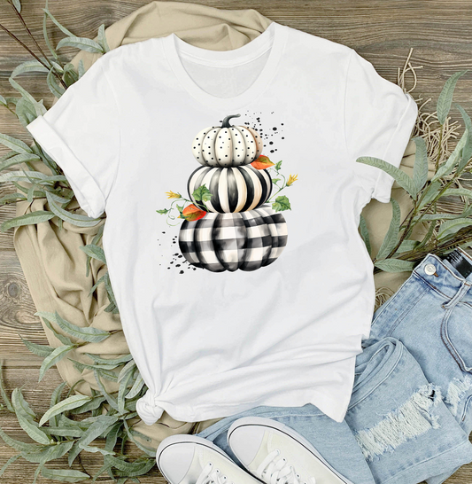 Fall Black and White Checkered Pumpkins T-Shirt
