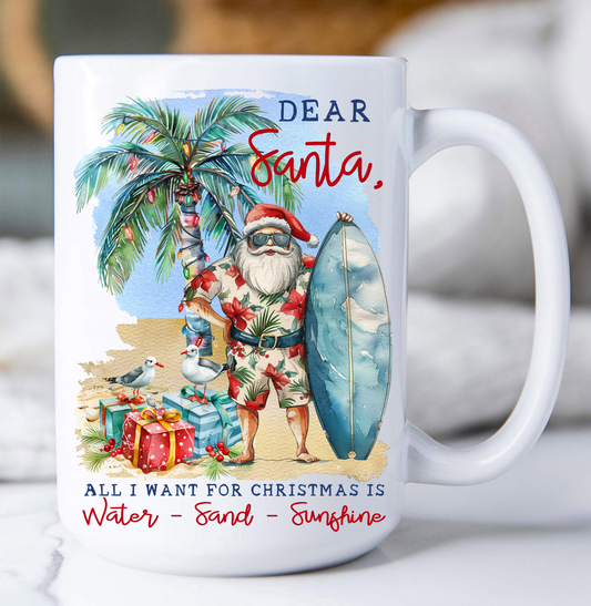Coastal Dear Santa Christmas Beach Coffee Mug