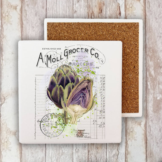 Vintage Farmhouse Artichoke Vegetables Stone Coaster