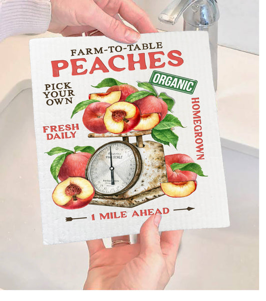 Modern Farmhouse Fresh Peaches Swedish Dishcloth-Set of 2