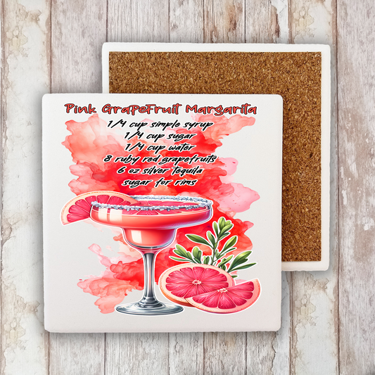 Summer Cocktail Grapefruit Margarita Stone Coaster (Set of 2)