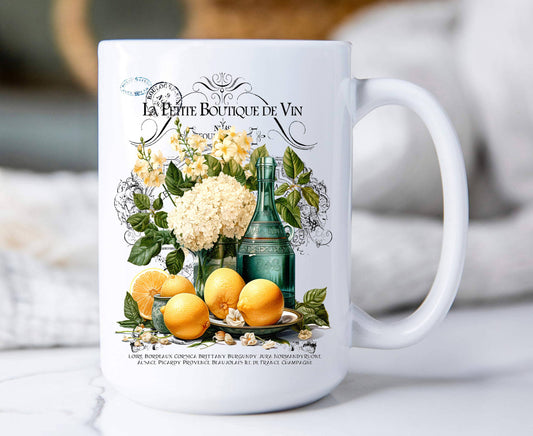 Vintage French Flower Lemons 15 oz Coffee Mug