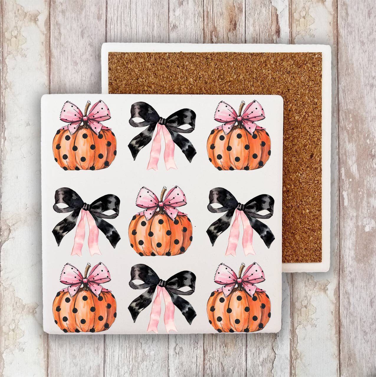 Halloween Pumpkins and Bows Stone Coaster-Sets of 2