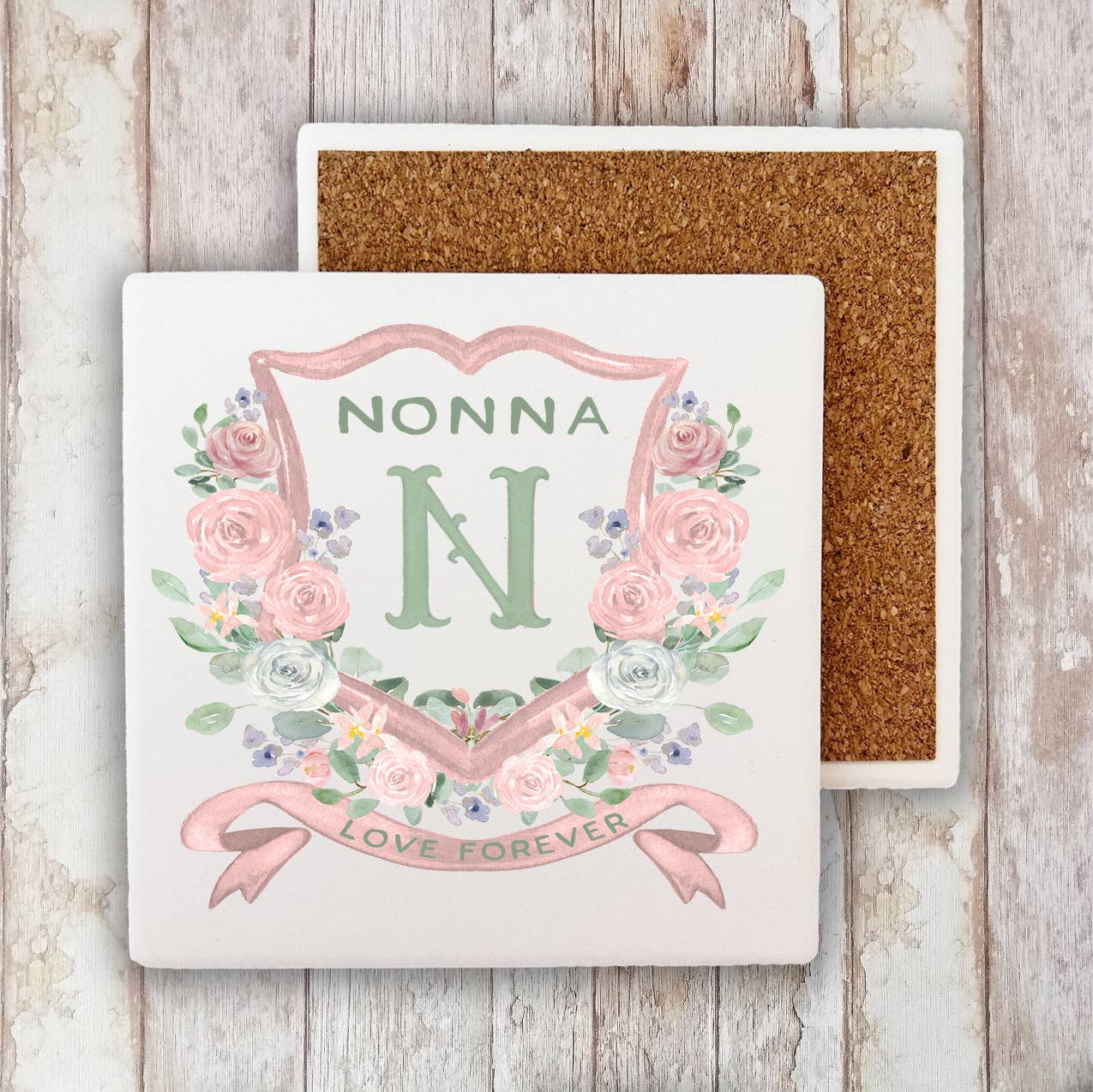 Mother's Day Nonna Floral Crest Stone Coaster