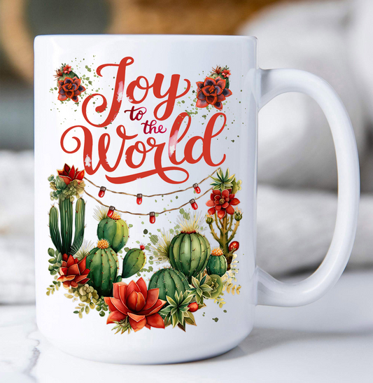 Christmas Joy to the World Cactus Coffee Mug