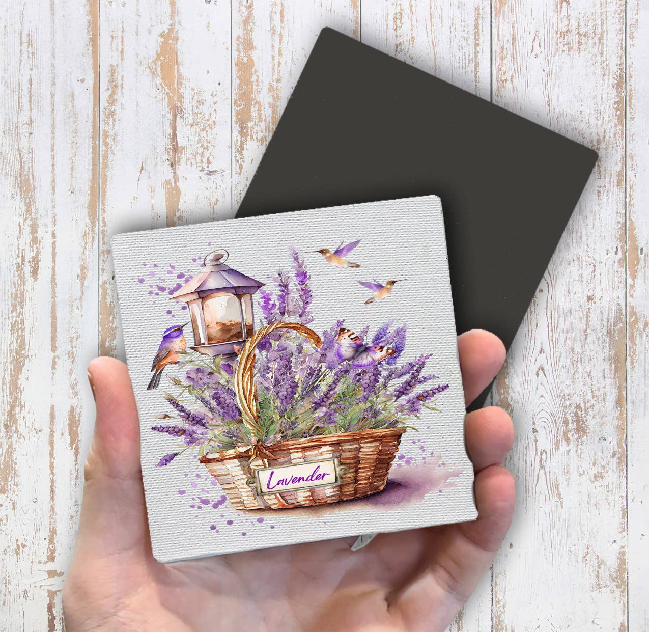 Basket of Lavender Humming Birds Magnet Fridge - Sets of 2