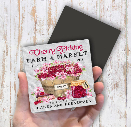 Farmer Market Sweet Cherries  Magnet Fridge - Sets of 2