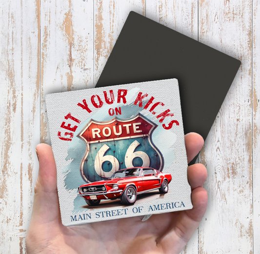 Route 66 Get your Kicks Mustang  Magnet Fridge (Set of 2)