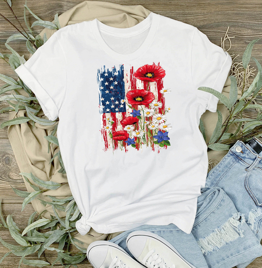 Patriotic American Flag Flowers  T-Shirt