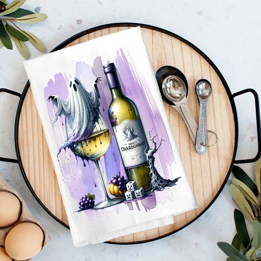 Halloween Gostly Chardonnay Tea Towel