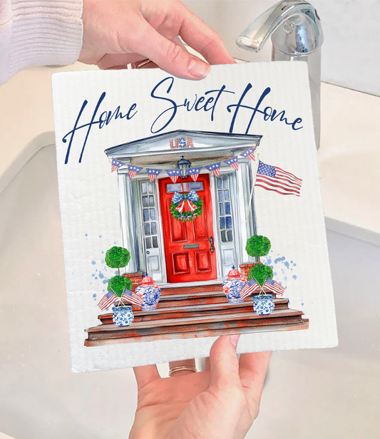 Patriotic Red Door Home Sweet Home  Swedish Dishcloth (Set of 2)