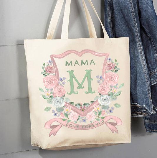 Mother's Day Mama Floral Crest Canvas Tote Bag