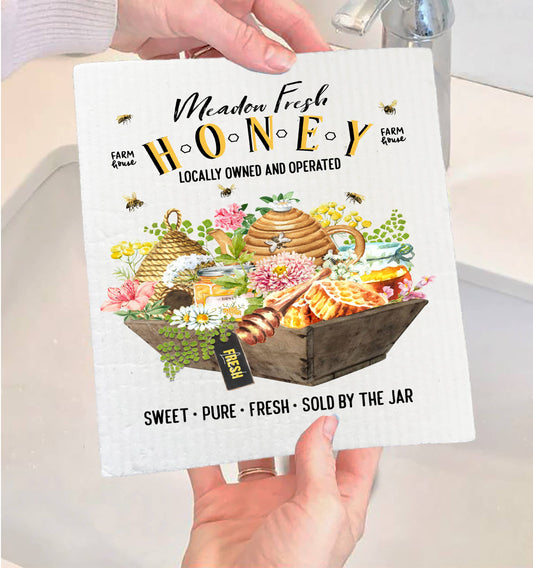 Modern Farmhouse Fresh Honey Bees Swedish Dishcloth-Set of 2