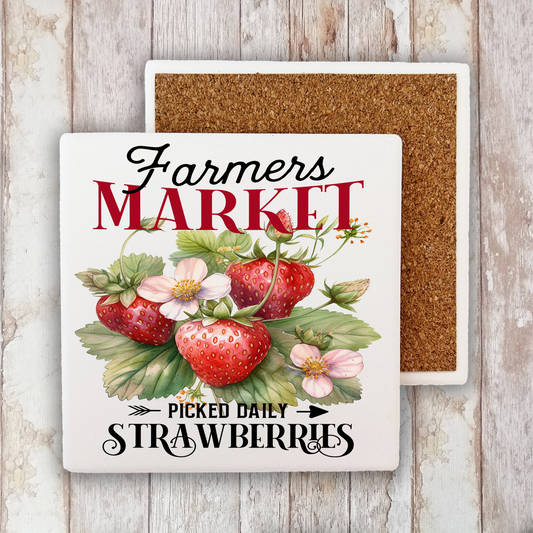 Farmers Market Strawberry Stone Coaster (Set of 2)
