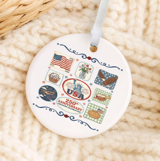 Patriotic Collage 250 Anniversary America Ornament