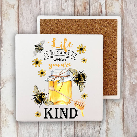 Bees Life Is Sweet Be Kind  Stone Coaster