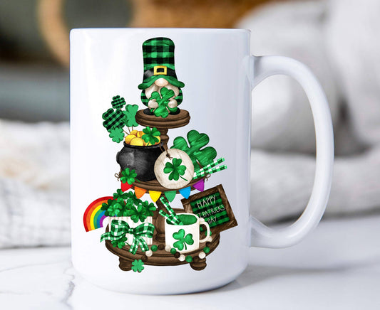 St Patrick Day Gnome 3 Tier Tray 15 oz Coffee Mug