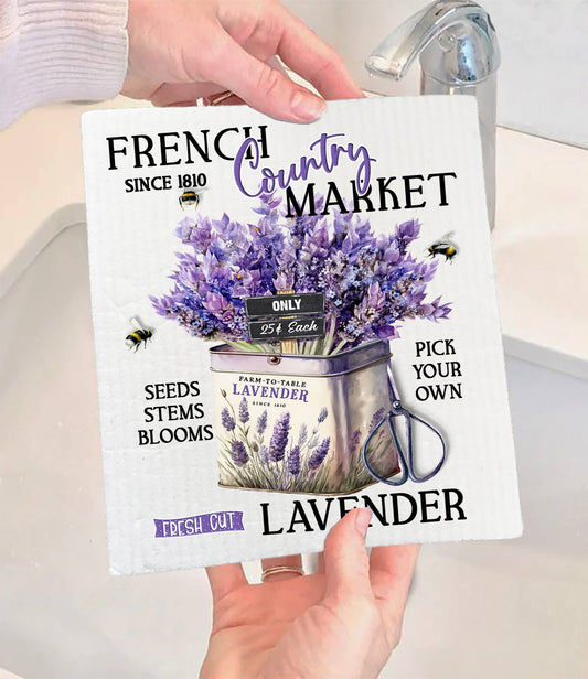 Set of 2 - French Country Lavender Market SWEDISH DISH CLOTH