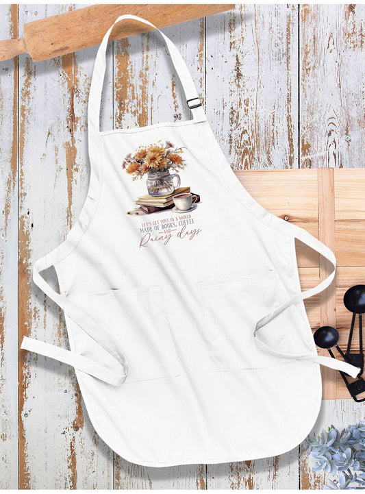 Autumn Fall Books & Coffee Rainy Day Apron