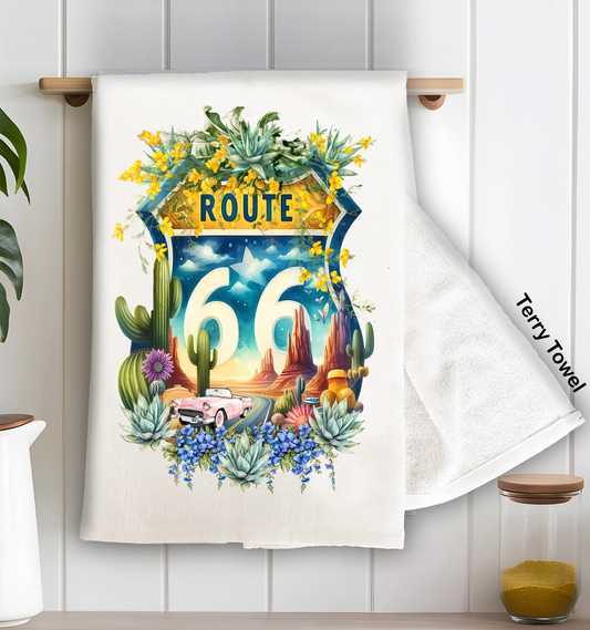 Route 66 Sign Succulents  Kitchen Terry Towel