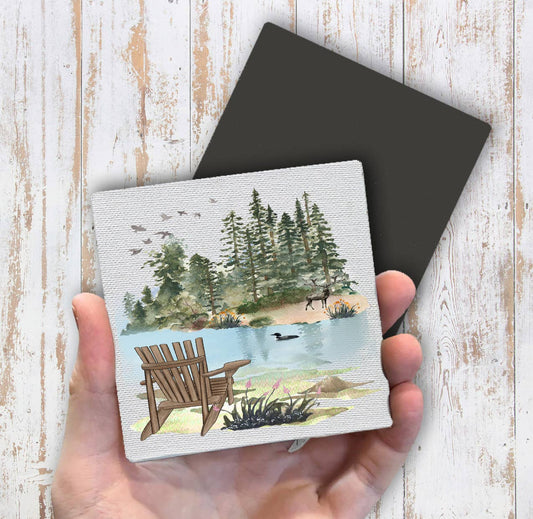 Andirondacks Chairs Lake Mountains Magnet Fridge - Sets of 2