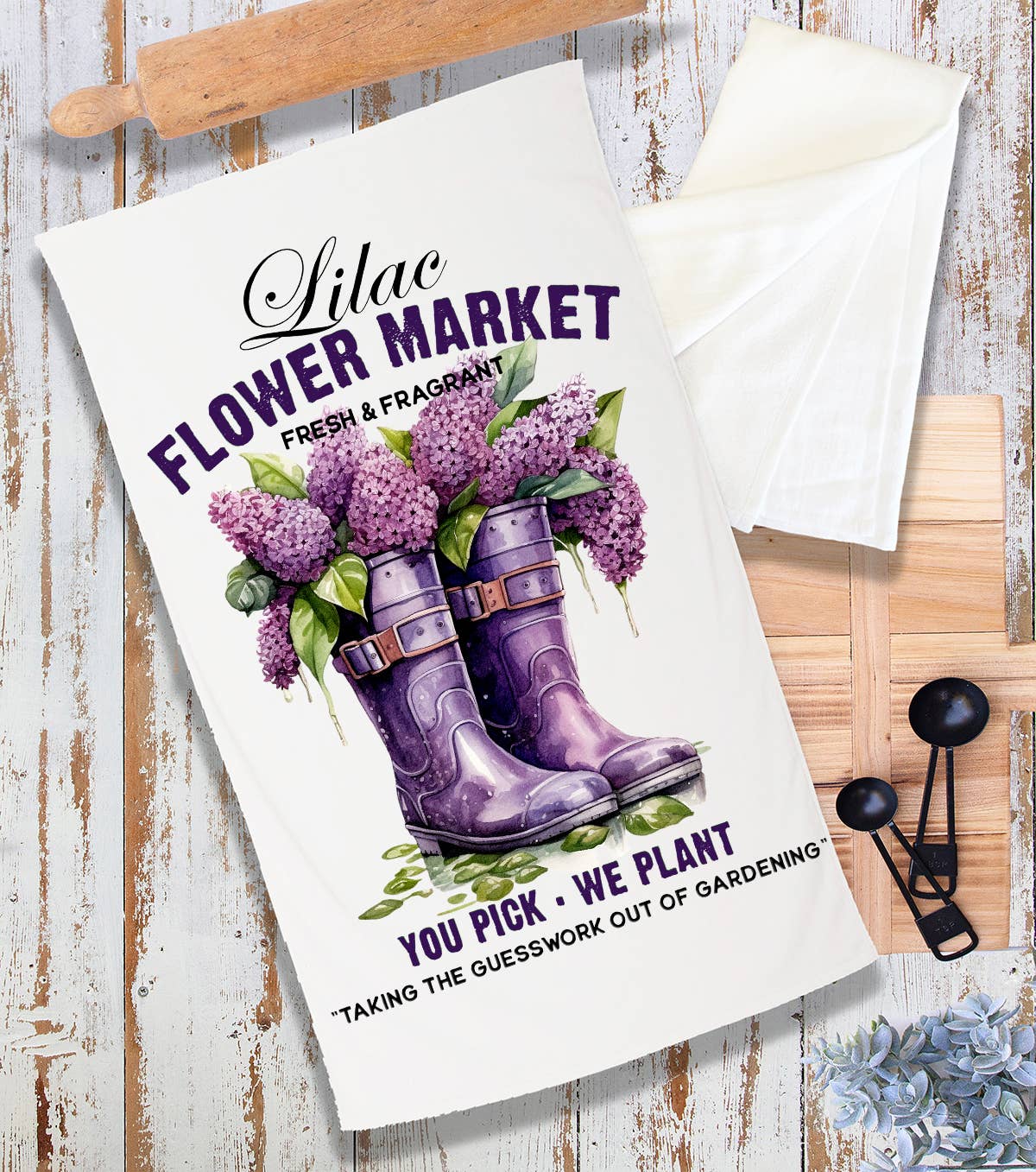 Lilac Flower Market Garden Boots Terry Cloth Towel