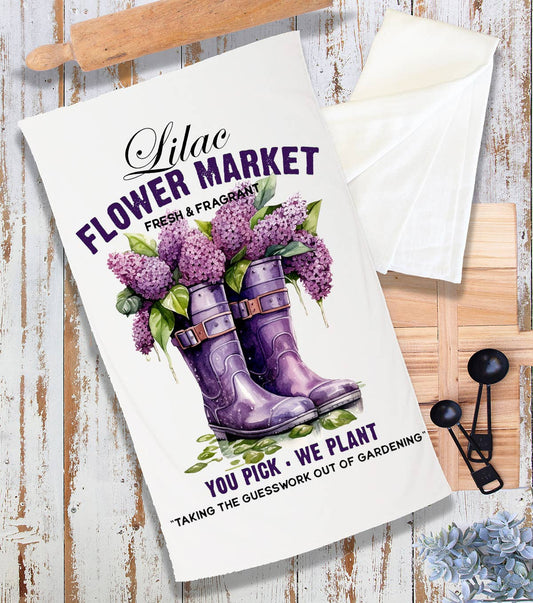 Lilac Flower Market Garden Boots Terry Cloth Towel
