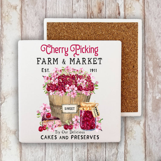 Farmer Market Sweet Cherries  Stone Coaster
