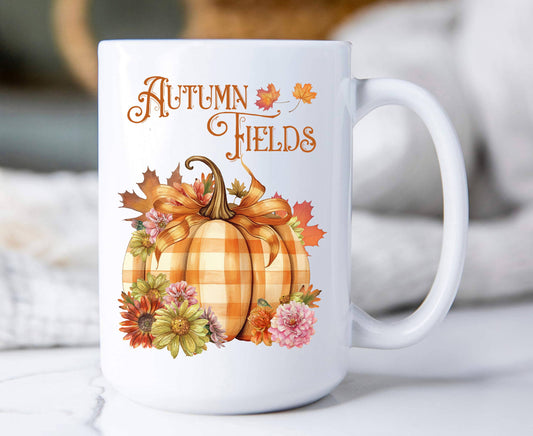 Autumn Harvest Checkered Pumpkins Coffee Mug
